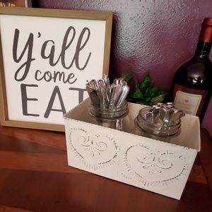 Antique White Tin Heart Container